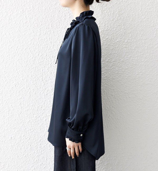 SHIPS any「《一部追加予約》SHIPS any:〈洗濯機可能〉サテン フリル カラー リボン シャツ ブラウス」|シャツ・ブラウス|