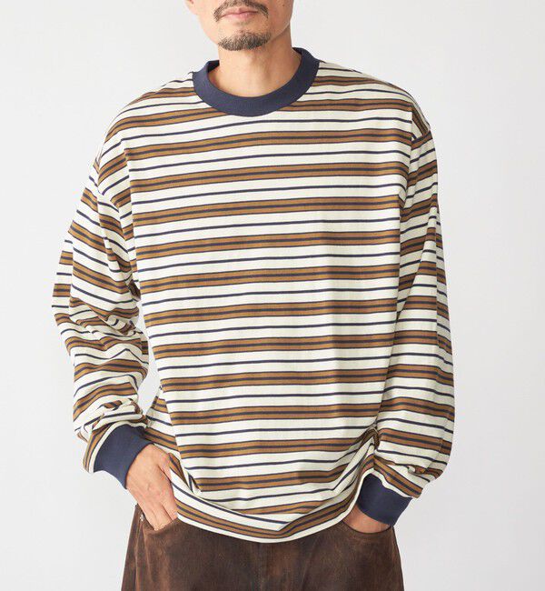 SHIPS「【SHIPS別注】AIRTOWNE: マルチ ボーダー ロングスリーブ Tシャツ」|Tシャツ・カットソー|ナチュラル