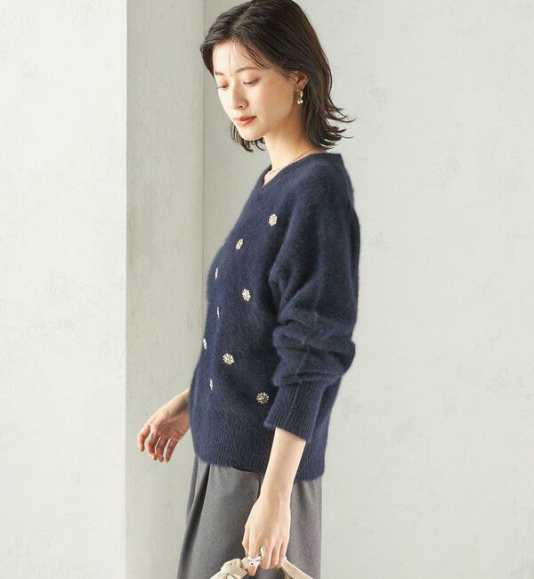 SHIPS for women「〈手洗い可能〉フォックス ビジュー Vネック ニット」|ニット・セーター|