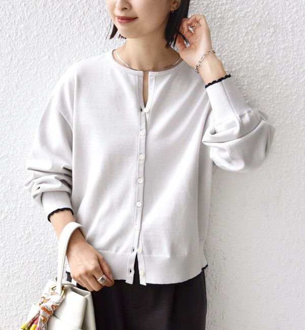 SHIPS for women「〈手洗い可能〉コットン カシミヤ混 スカラップヘム カーディガン」|カーディガン|ナチュラル