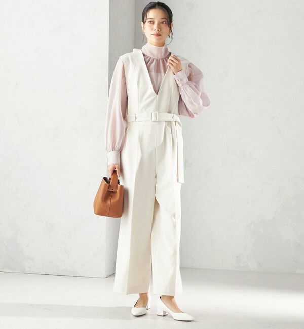 SHIPS for women「《予約》〈手洗い可能〉ダブル クロス Ｖネック ベルト付 オールインワン（セレモニー対応可）」|オールインワン|