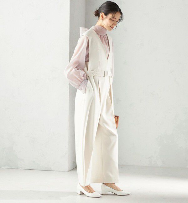 SHIPS for women「《予約》〈手洗い可能〉ダブル クロス Ｖネック ベルト付 オールインワン（セレモニー対応可）」|オールインワン|