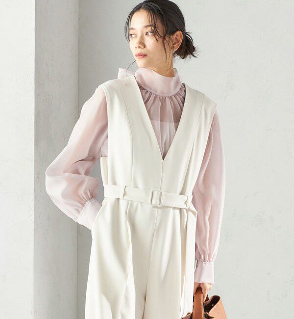 SHIPS for women「《予約》〈手洗い可能〉ダブル クロス Ｖネック ベルト付 オールインワン（セレモニー対応可）」|オールインワン|