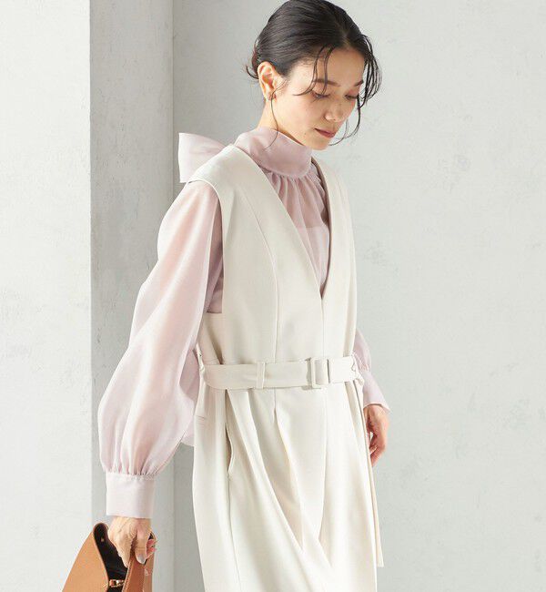 SHIPS for women「《予約》〈手洗い可能〉ダブル クロス Ｖネック ベルト付 オールインワン（セレモニー対応可）」|オールインワン|