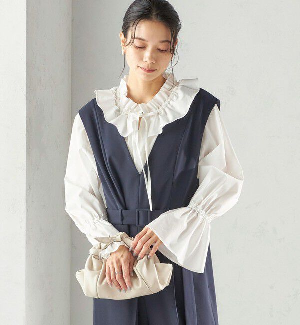 SHIPS for women「《予約》〈手洗い可能〉ダブル クロス Ｖネック ベルト付 オールインワン（セレモニー対応可）」|オールインワン|