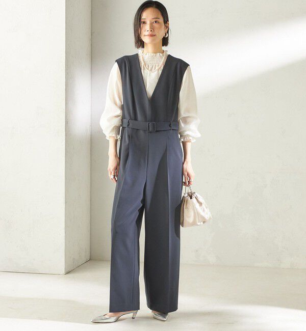 SHIPS for women「《予約》〈手洗い可能〉ダブル クロス Ｖネック ベルト付 オールインワン（セレモニー対応可）」|オールインワン|