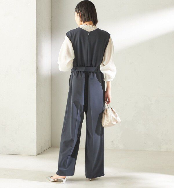 SHIPS for women「《予約》〈手洗い可能〉ダブル クロス Ｖネック ベルト付 オールインワン（セレモニー対応可）」|オールインワン|