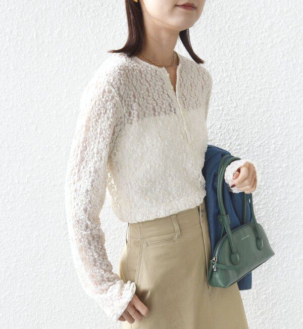 SHIPS for women「〈手洗い可能〉ラメ ラッセル レース ヘンリー ネック 2WAY プルオーバー」|Tシャツ・カットソー|