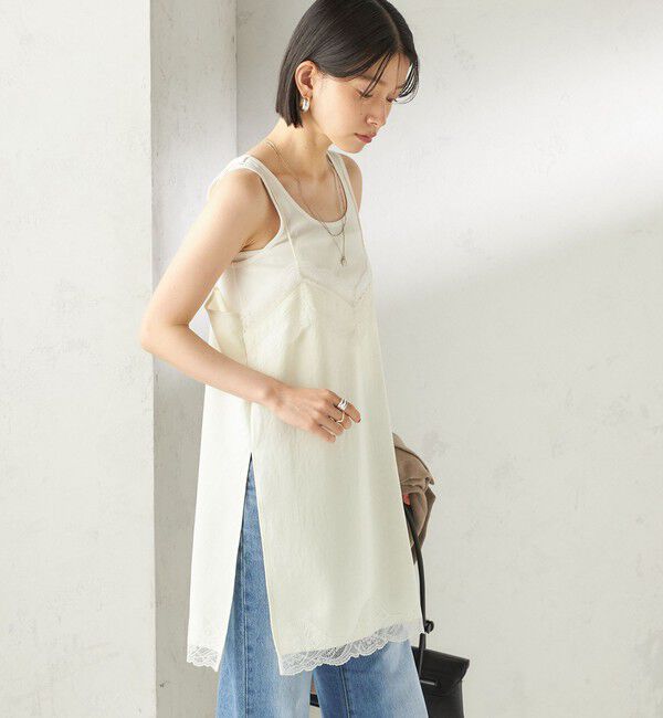 SHIPS for women「〈洗濯機可能〉ダル サテン レース スリット キャミソール」|キャミソール|