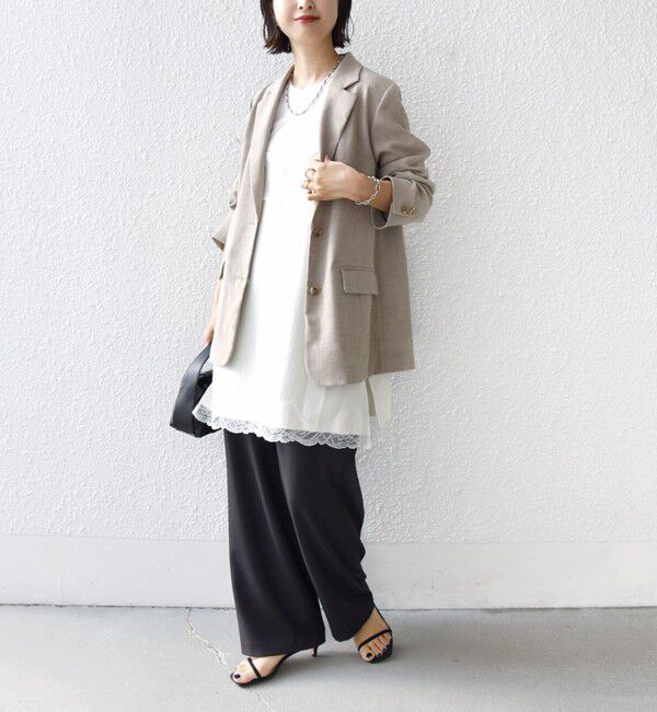 SHIPS for women「〈洗濯機可能〉ダル サテン レース スリット キャミソール」|キャミソール|