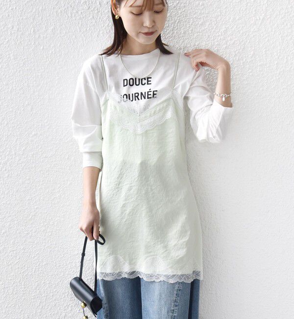 SHIPS for women「〈洗濯機可能〉ダル サテン レース スリット キャミソール」|キャミソール|