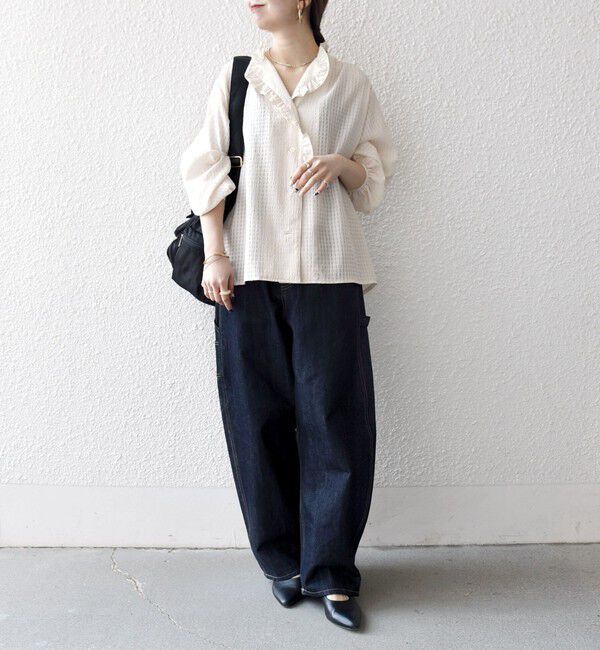 SHIPS any「SHIPS any:〈洗濯機可能〉フリルカラー スタンド & オープン シャツ ブラウス」|シャツ・ブラウス|