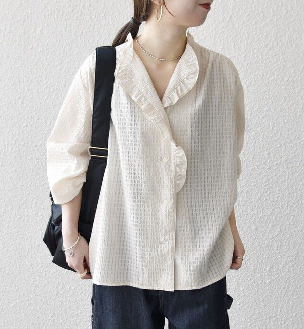 SHIPS any「SHIPS any:〈洗濯機可能〉フリルカラー スタンド & オープン シャツ ブラウス」|シャツ・ブラウス|