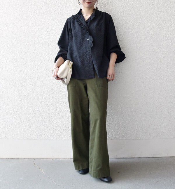 SHIPS any「SHIPS any:〈洗濯機可能〉フリルカラー スタンド & オープン シャツ ブラウス」|シャツ・ブラウス|