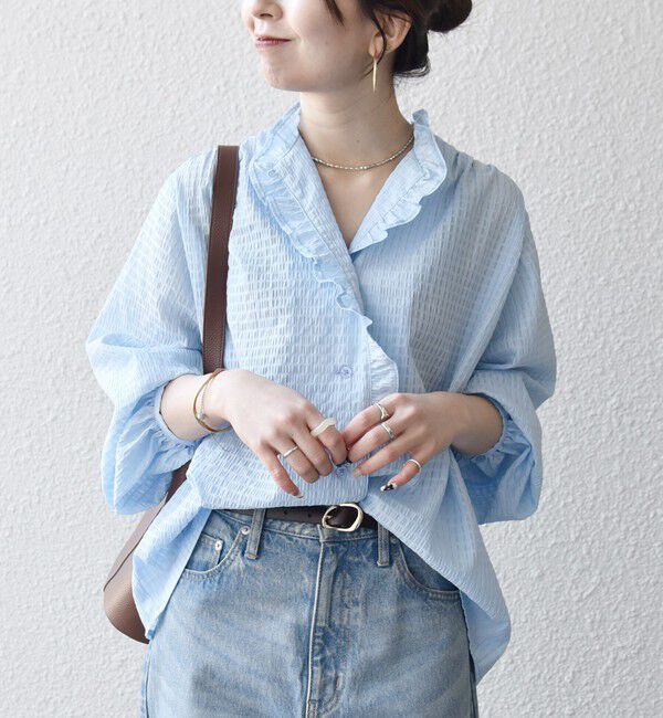 SHIPS any「SHIPS any:〈洗濯機可能〉フリルカラー スタンド & オープン シャツ ブラウス」|シャツ・ブラウス|