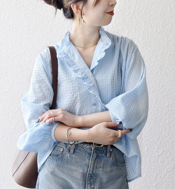 SHIPS any「SHIPS any:〈洗濯機可能〉フリルカラー スタンド & オープン シャツ ブラウス」|シャツ・ブラウス|