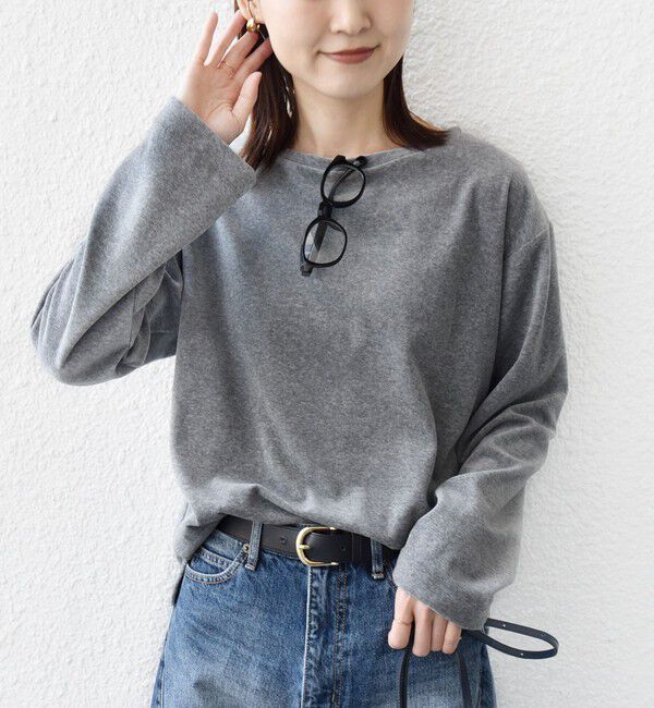 SHIPS for women「〈手洗い可能〉コットン ベロア ボートネック ロング スリーブ プルオーバー」|Tシャツ・カットソー|ライトグレー