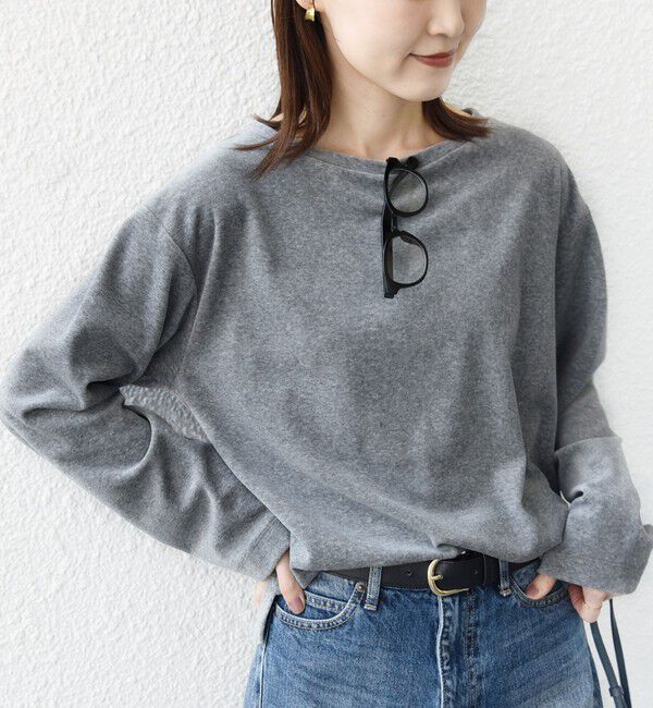 SHIPS for women「〈手洗い可能〉コットン ベロア ボートネック ロング スリーブ プルオーバー」|Tシャツ・カットソー|