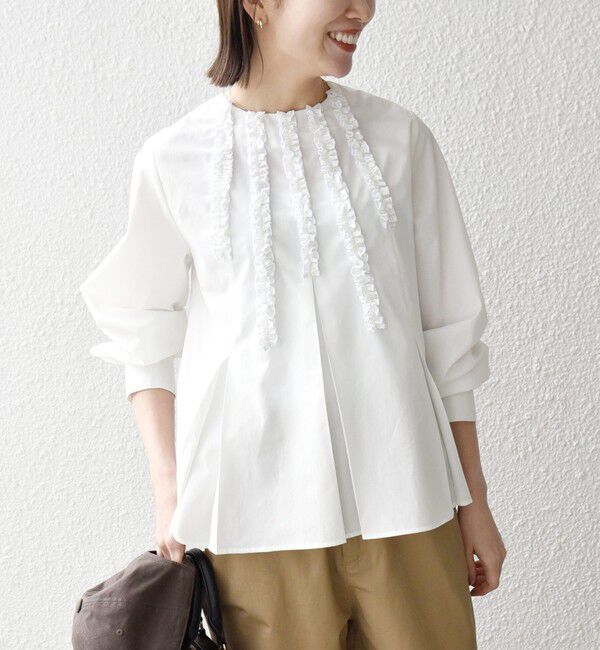 SHIPS any「《予約》SHIPS any:〈洗濯機可能〉REPREVE フリル クルーネック Aライン ブラウス」|シャツ・ブラウス|