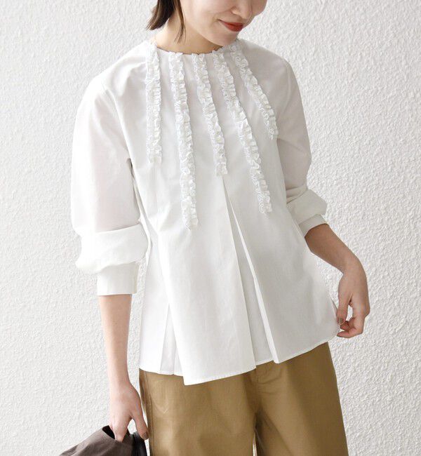 SHIPS any「《予約》SHIPS any:〈洗濯機可能〉REPREVE フリル クルーネック Aライン ブラウス」|シャツ・ブラウス|