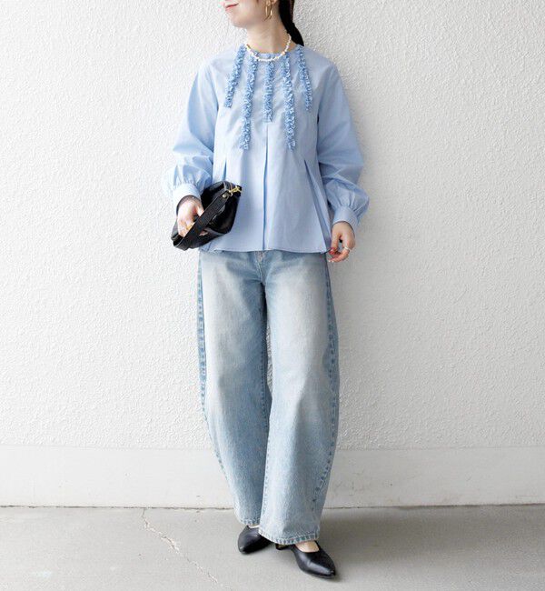 SHIPS any「《予約》SHIPS any:〈洗濯機可能〉REPREVE フリル クルーネック Aライン ブラウス」|シャツ・ブラウス|