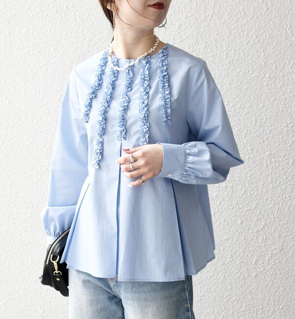 SHIPS any「《予約》SHIPS any:〈洗濯機可能〉REPREVE フリル クルーネック Aライン ブラウス」|シャツ・ブラウス|