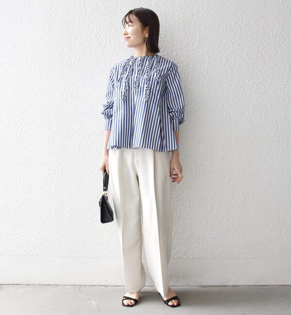 SHIPS any「《予約》SHIPS any:〈洗濯機可能〉REPREVE フリル クルーネック Aライン ブラウス」|シャツ・ブラウス|