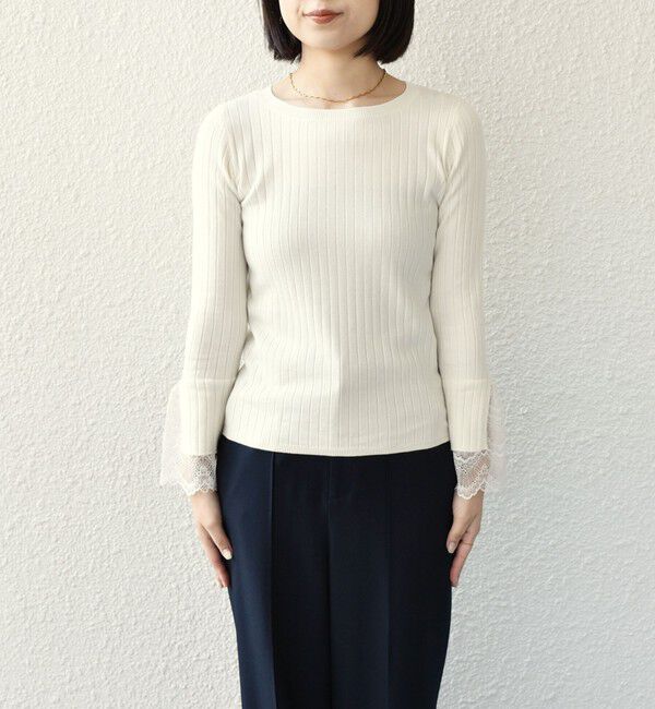 SHIPS Colors 「SHIPS Colors:〈手洗い可能〉レース カット オフ ワイド リブ ニット」|ニット・セーター|