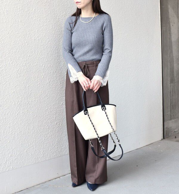 SHIPS Colors 「SHIPS Colors:〈手洗い可能〉レース カット オフ ワイド リブ ニット」|ニット・セーター|