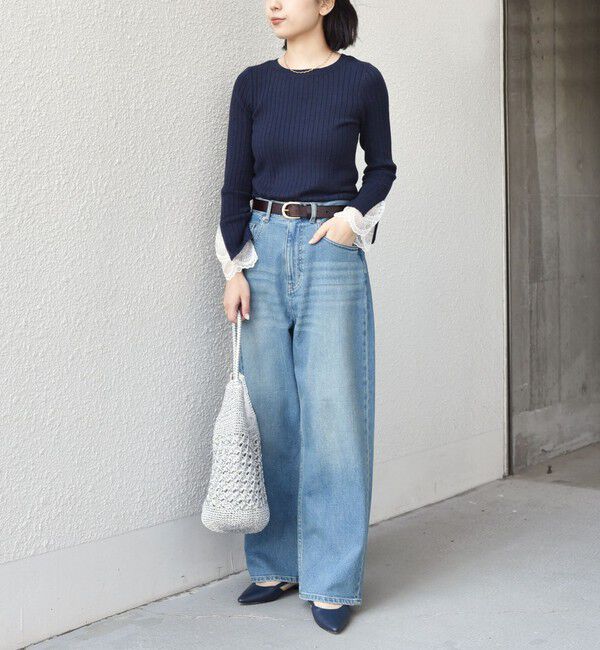 SHIPS Colors 「SHIPS Colors:〈手洗い可能〉レース カット オフ ワイド リブ ニット」|ニット・セーター|