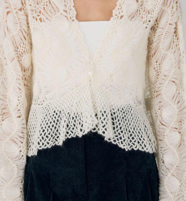 DES PRES「ヘアピンレースハンドニット Vネックカーディガン」|カーディガン|