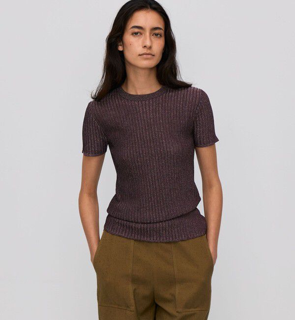 BACCA「レーヨンラメ リブハーフスリーブニット」|ニット・セーター|