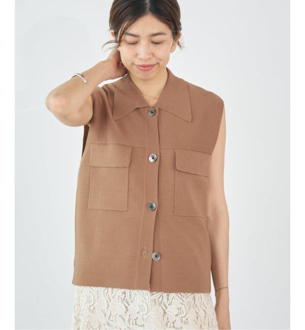 IENA「ハイツイストウールシルク 襟付きノースリーブ」|ニット・セーター|