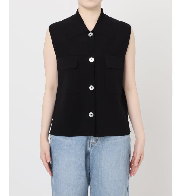 IENA「ハイツイストウールシルク 襟付きノースリーブ」|ニット・セーター|