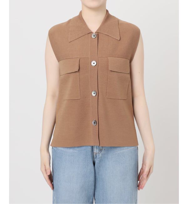 IENA「ハイツイストウールシルク 襟付きノースリーブ」|ニット・セーター|