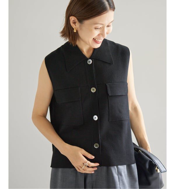 IENA「ハイツイストウールシルク 襟付きノースリーブ」|ニット・セーター|