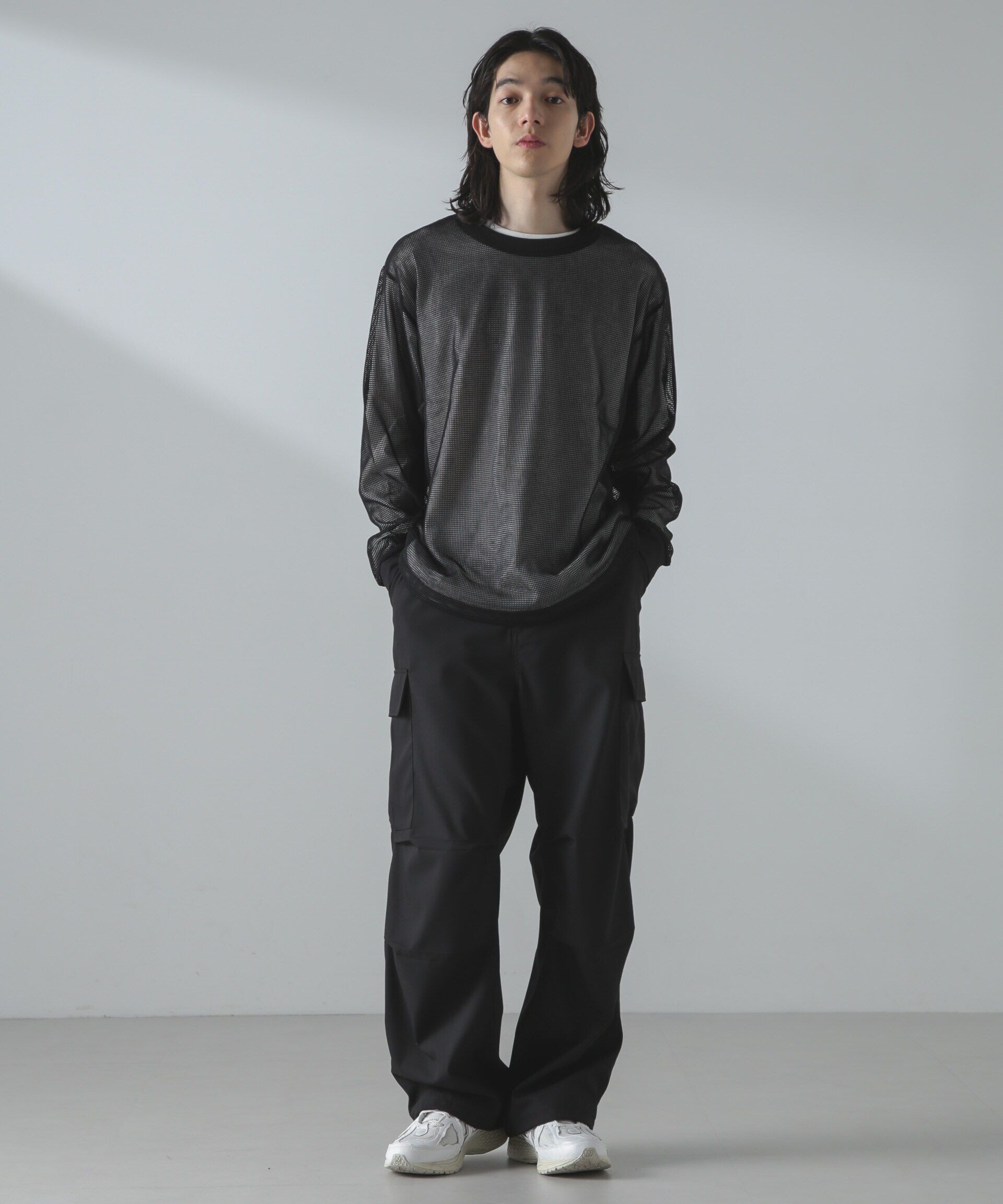 nano･universe「アンサンブルメッシュTシャツ 長袖」|Tシャツ・カットソー|ブラック