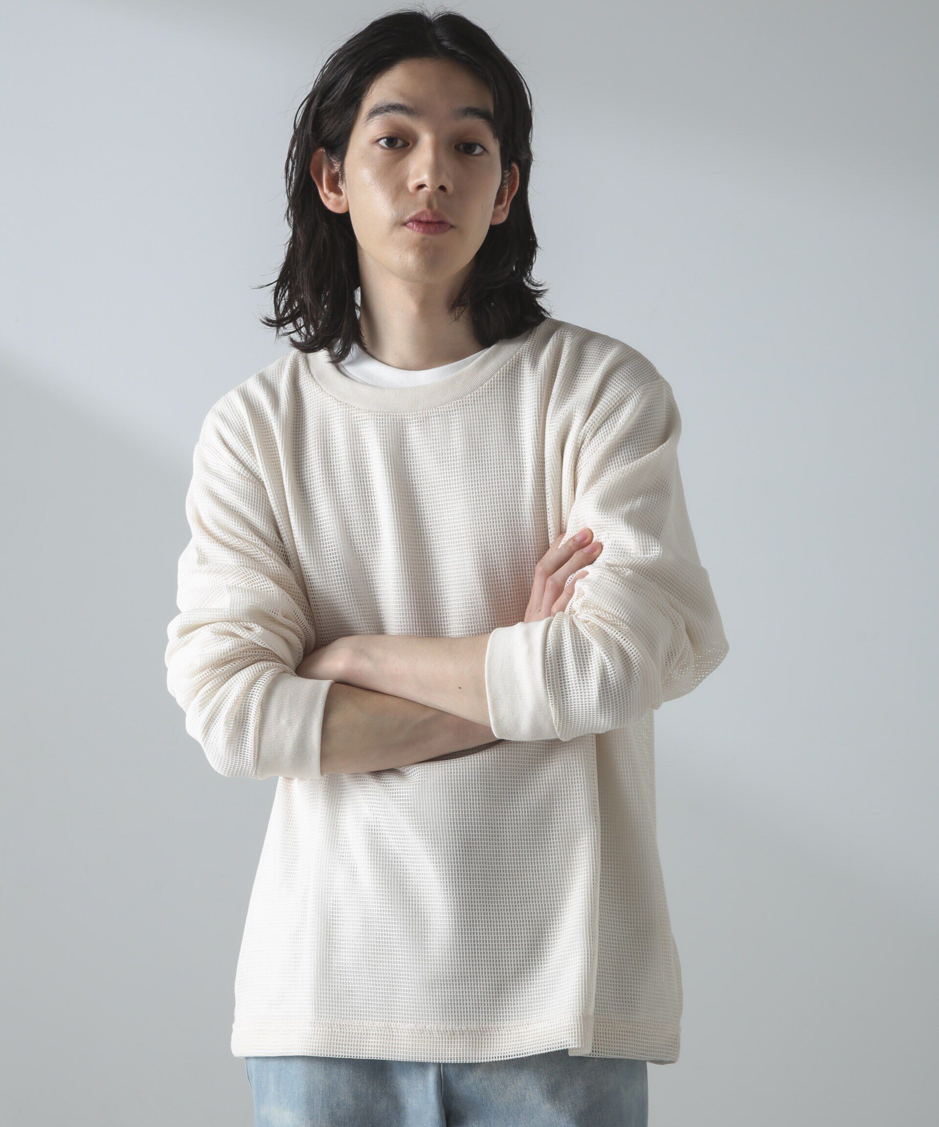 nano･universe「アンサンブルメッシュTシャツ 長袖」|Tシャツ・カットソー|