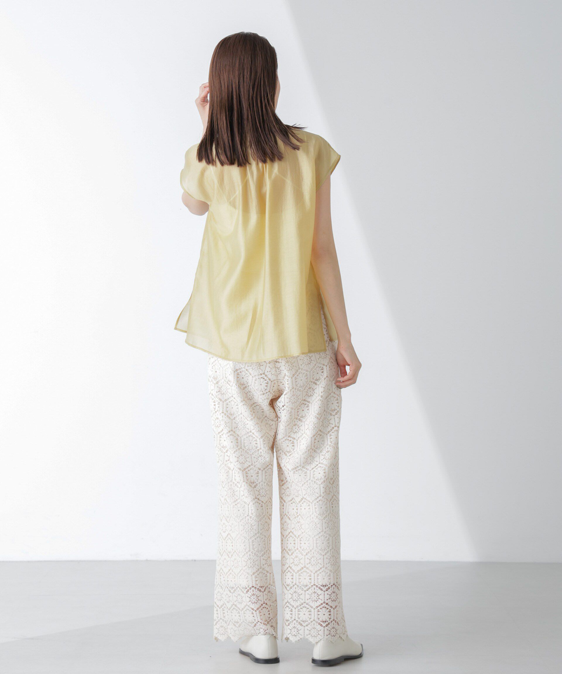 nano･universe「シアーサテンスタンドギャザーブラウス(セットアップ可)」|シャツ・ブラウス|