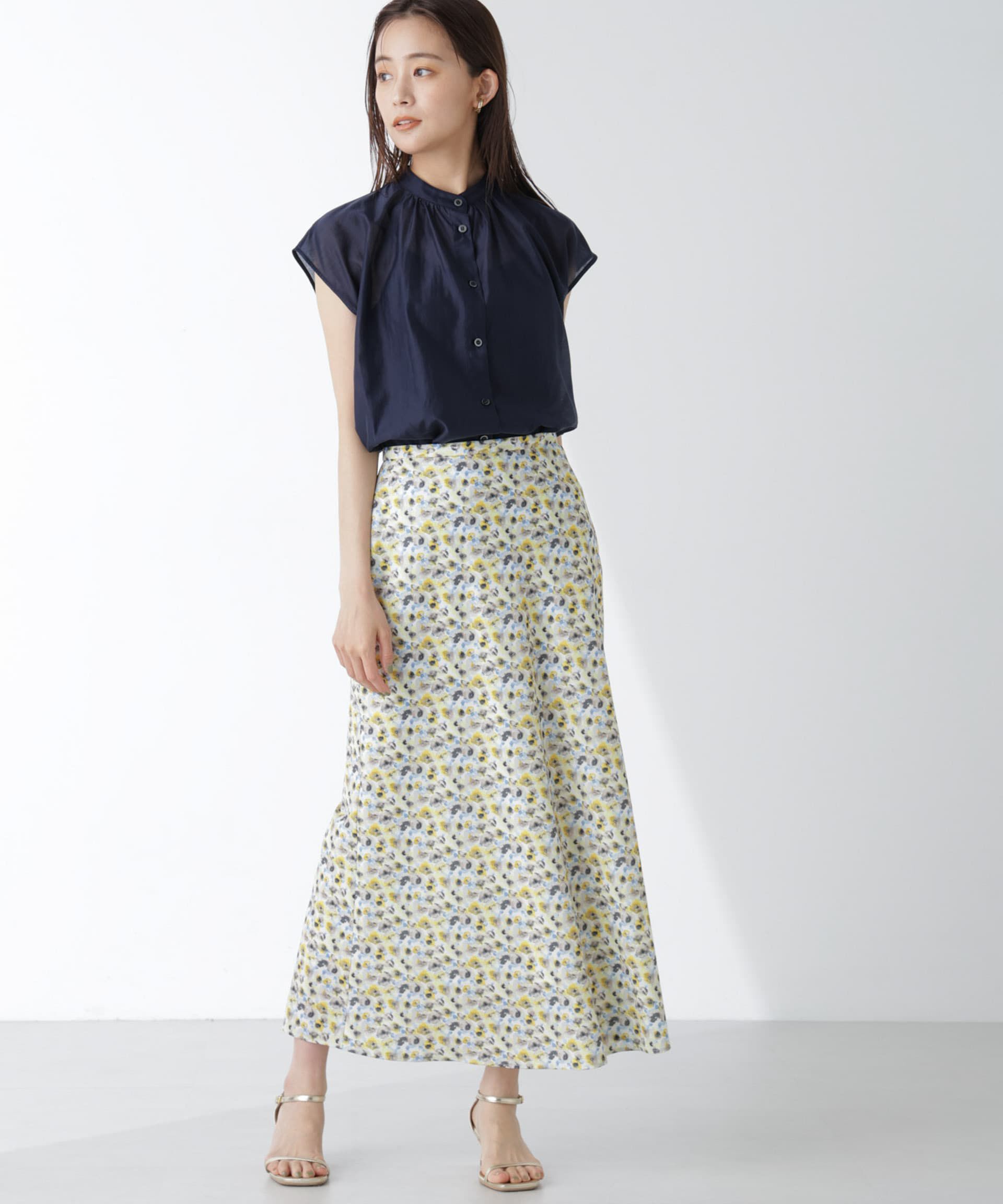 nano･universe「シアーサテンスタンドギャザーブラウス(セットアップ可)」|シャツ・ブラウス|