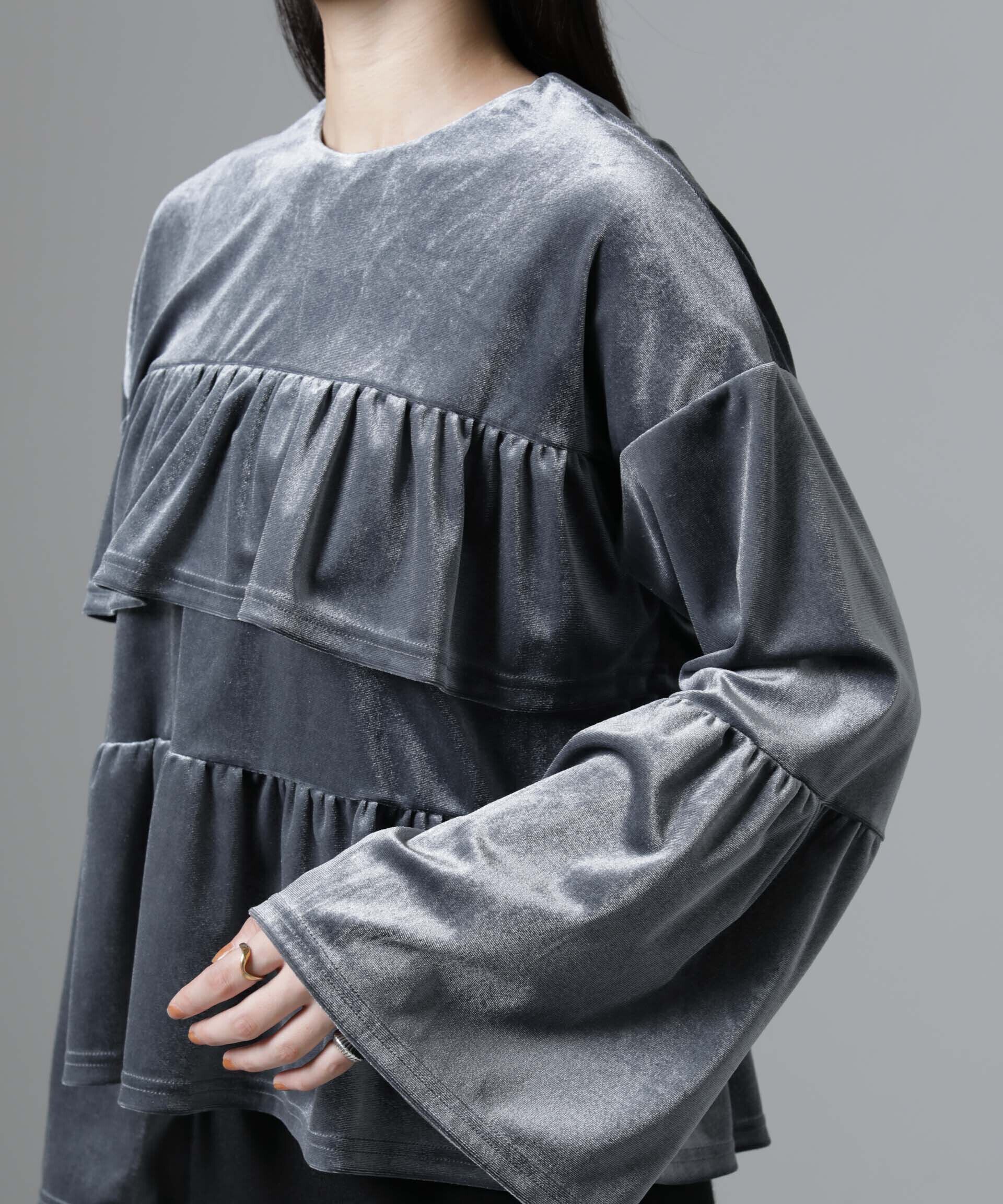 nano･universe「ベロアフリルカットブラウス」|Tシャツ・カットソー|