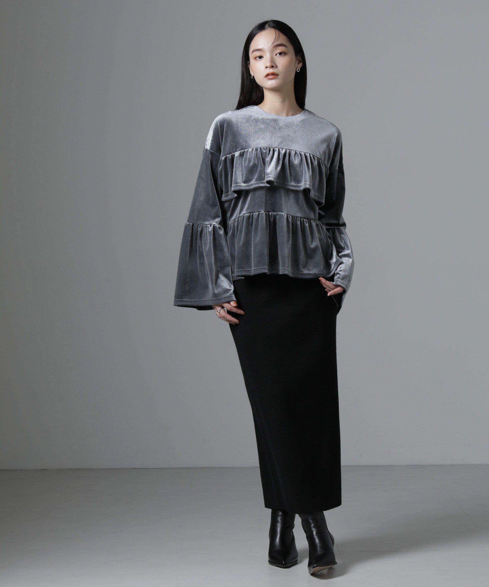 nano･universe「ベロアフリルカットブラウス」|Tシャツ・カットソー|