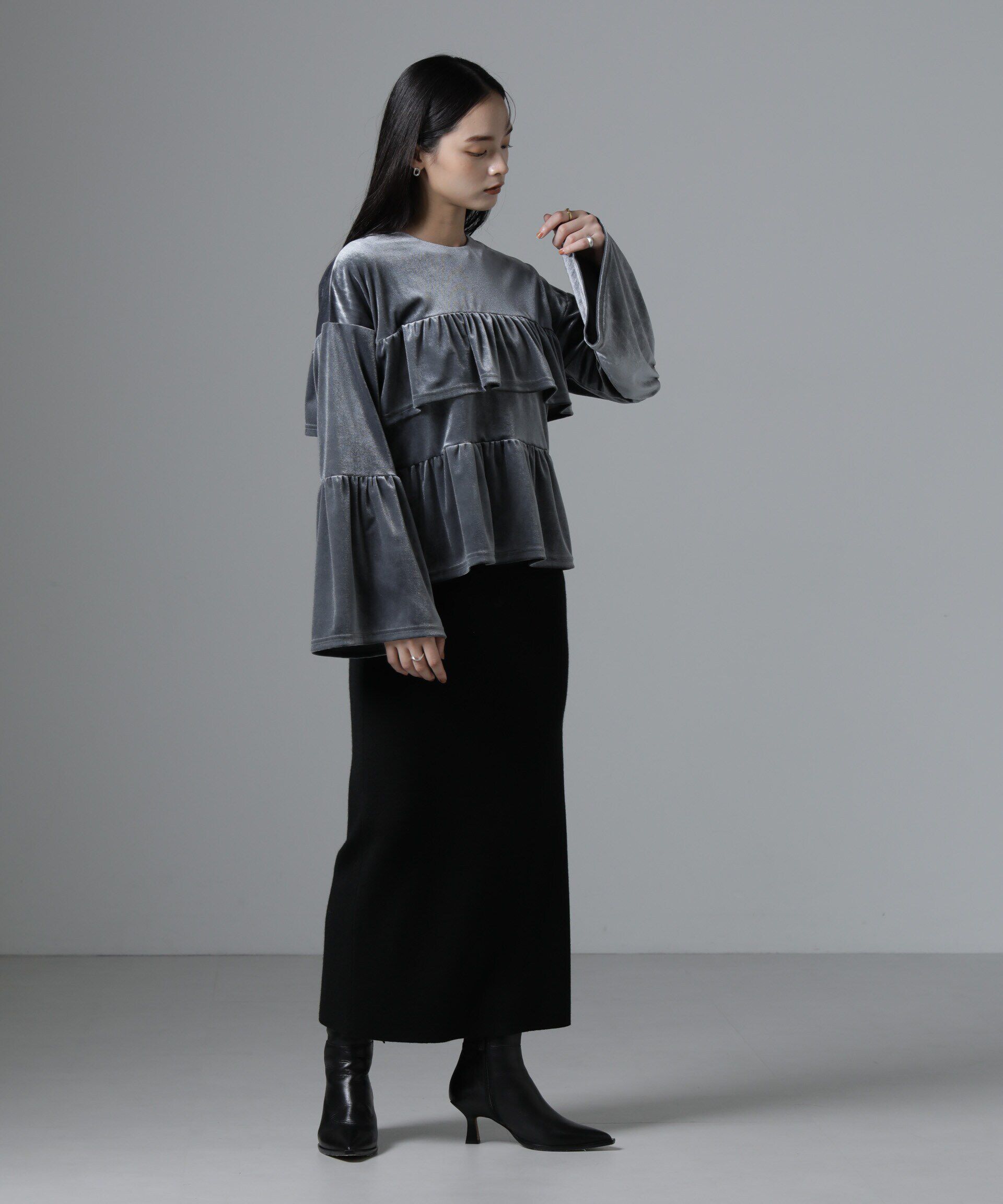nano･universe「ベロアフリルカットブラウス」|Tシャツ・カットソー|