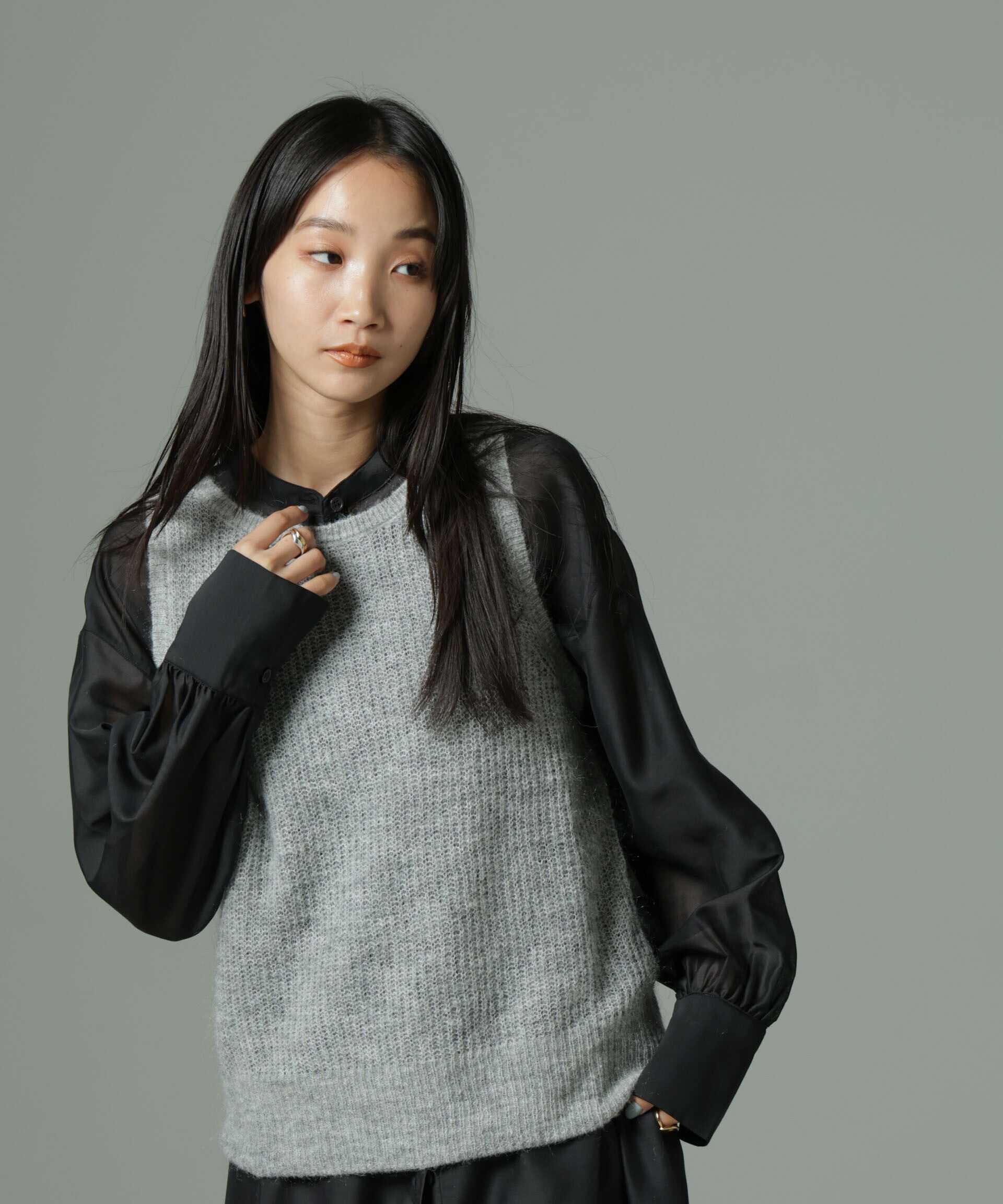 nano･universe「モヘヤ混タンクニットトップス(セットアップ可)」|ニット・セーター|グレー