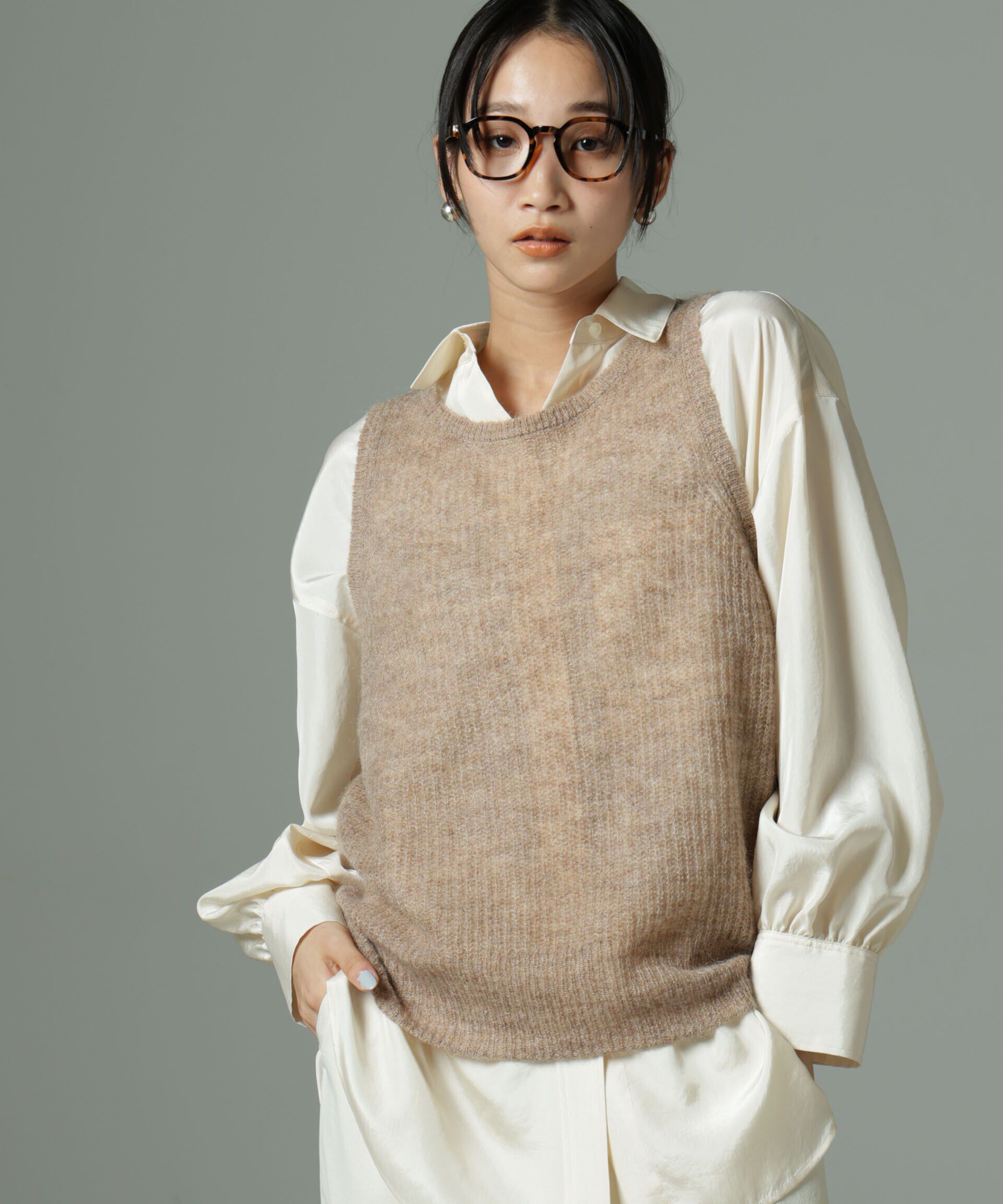 nano･universe「モヘヤ混タンクニットトップス(セットアップ可)」|ニット・セーター|ベージュ