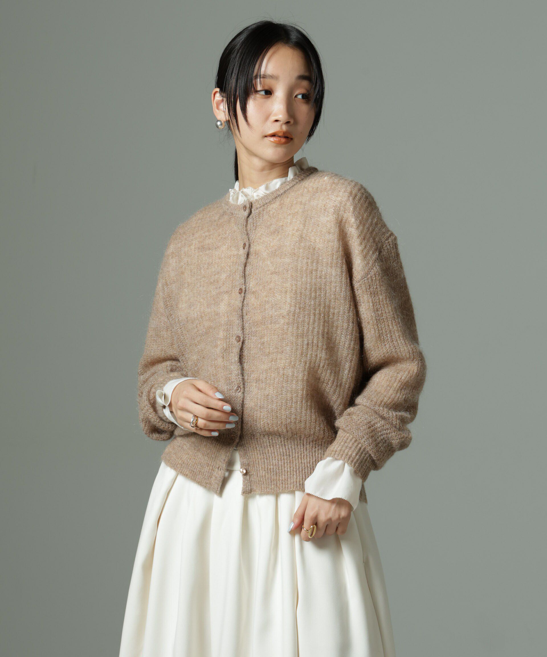 nano･universe「モヘヤ混クルーネックニットカーディガン(セットアップ可)」|ニット・セーター|
