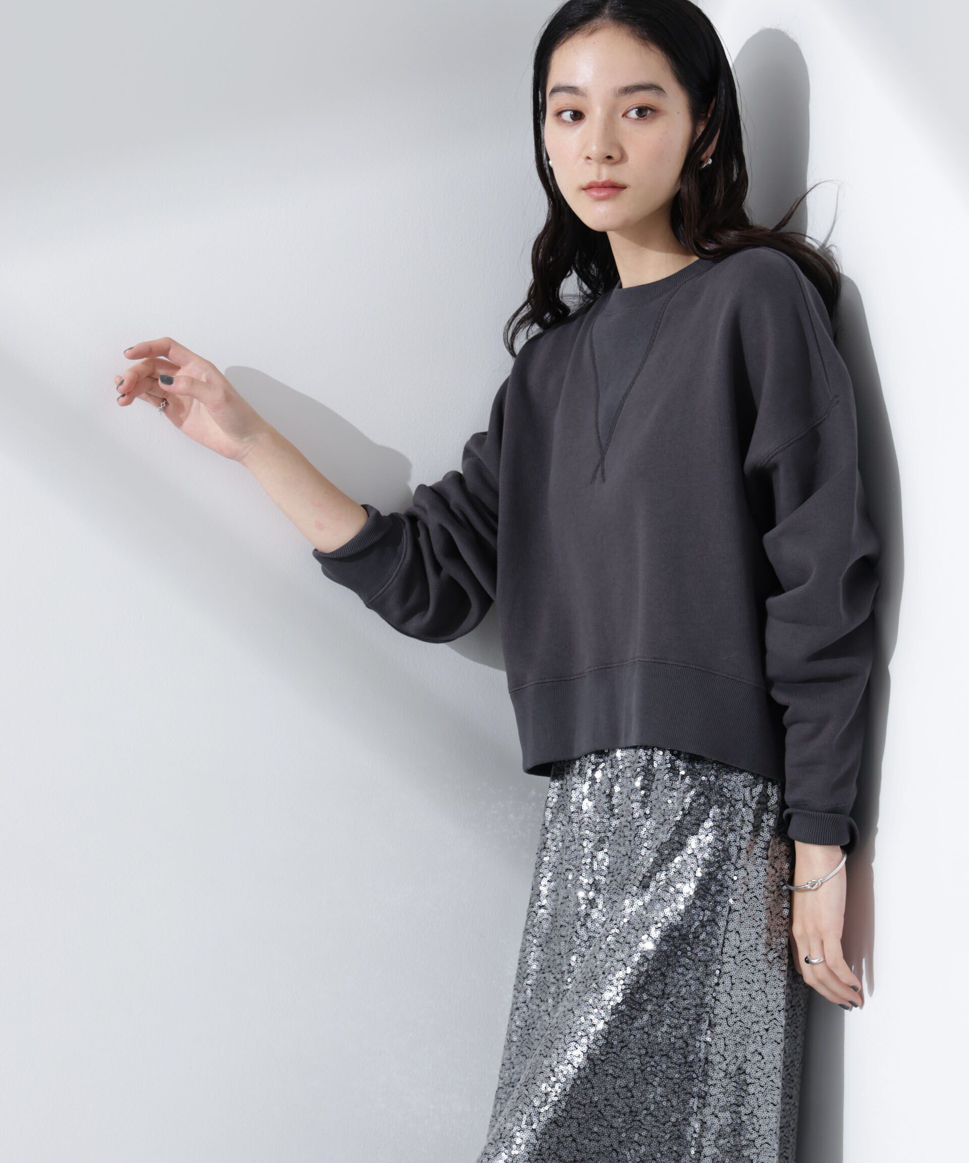 nano･universe「ワイドスリーブスウェットトップス」|Tシャツ・カットソー|チャコール3