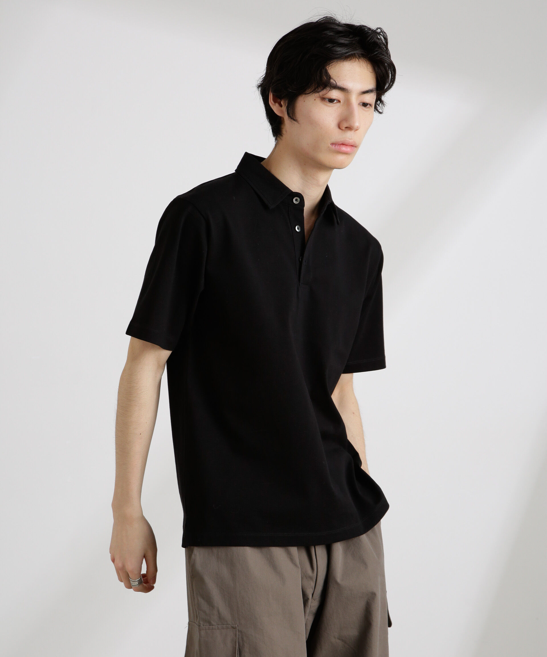 nano･universe「アンチスメル 鹿の子ポロ 半袖」|Tシャツ・カットソー|ブラック