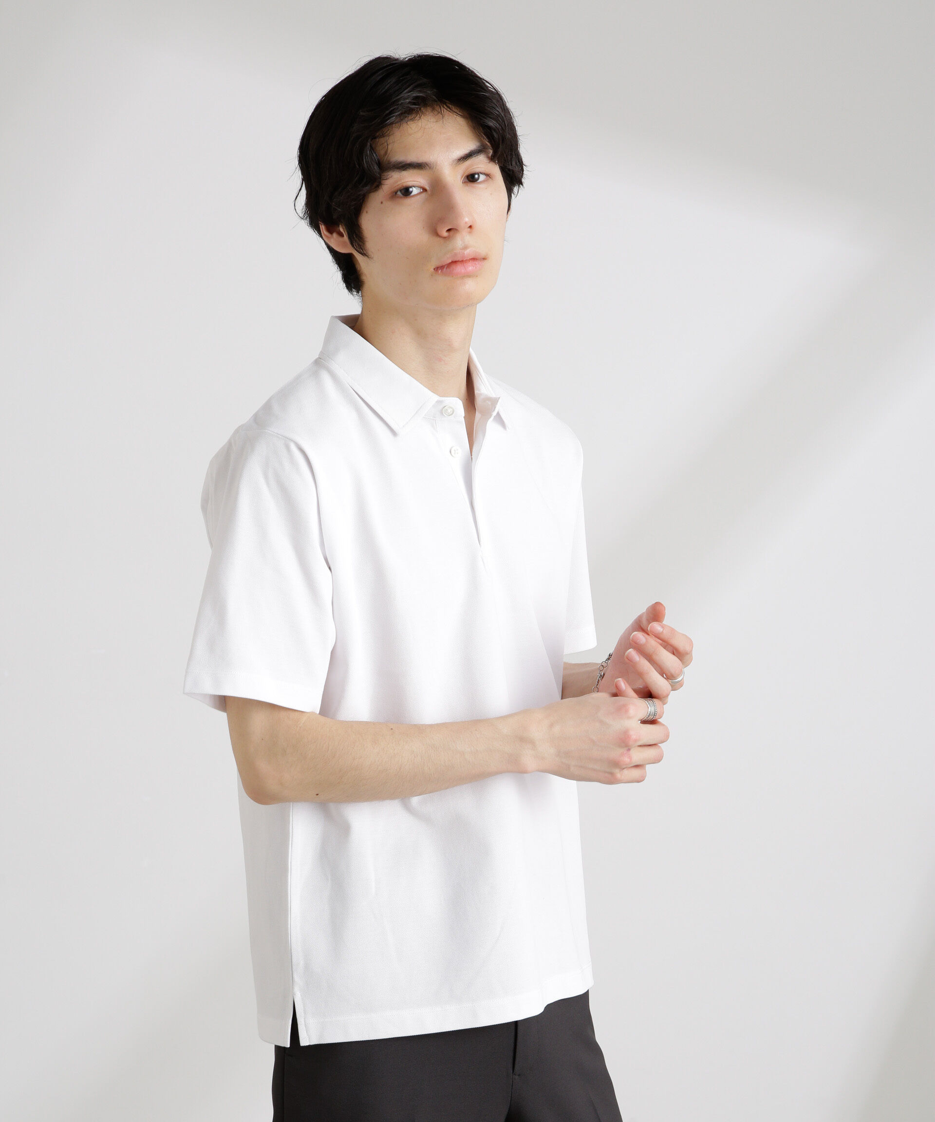 nano･universe「アンチスメル 鹿の子ポロ 半袖」|Tシャツ・カットソー|ホワイト