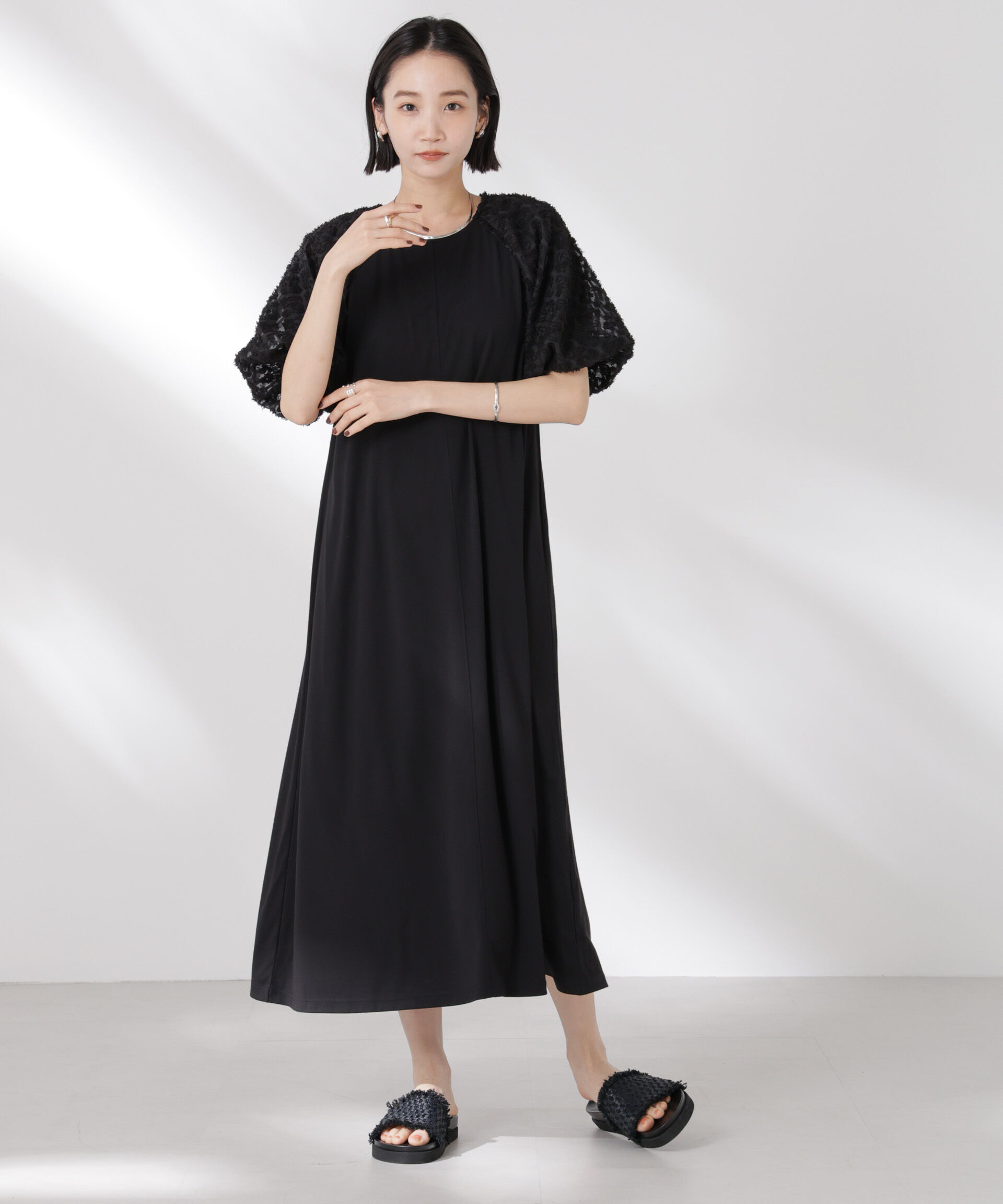 nano･universe「バルーンスリーブコンビカットワンピース」|ワンピース|